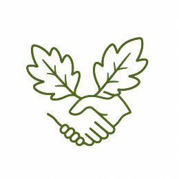 Handshake with oak leaves representing direct access and personal service