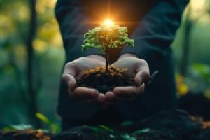 Miniature tree being held in hands